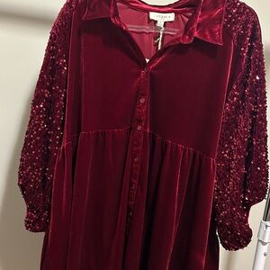 Umgee Deep Red Velvet Top